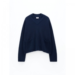 Boxy- V neck cotton sweater navy 2830