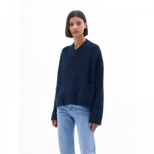 Boxy- V neck cotton sweater navy 2830
