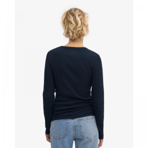 woman organic rib LS navy blue
