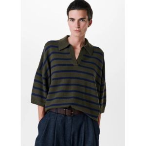 fine wool dawson polo top green blue stri