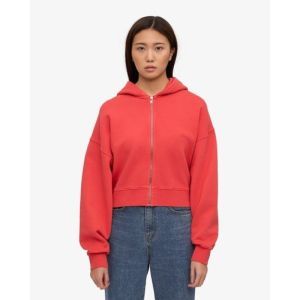 Organic crop zip hood red tangerine