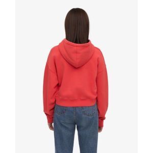 Organic crop zip hood red tangerine